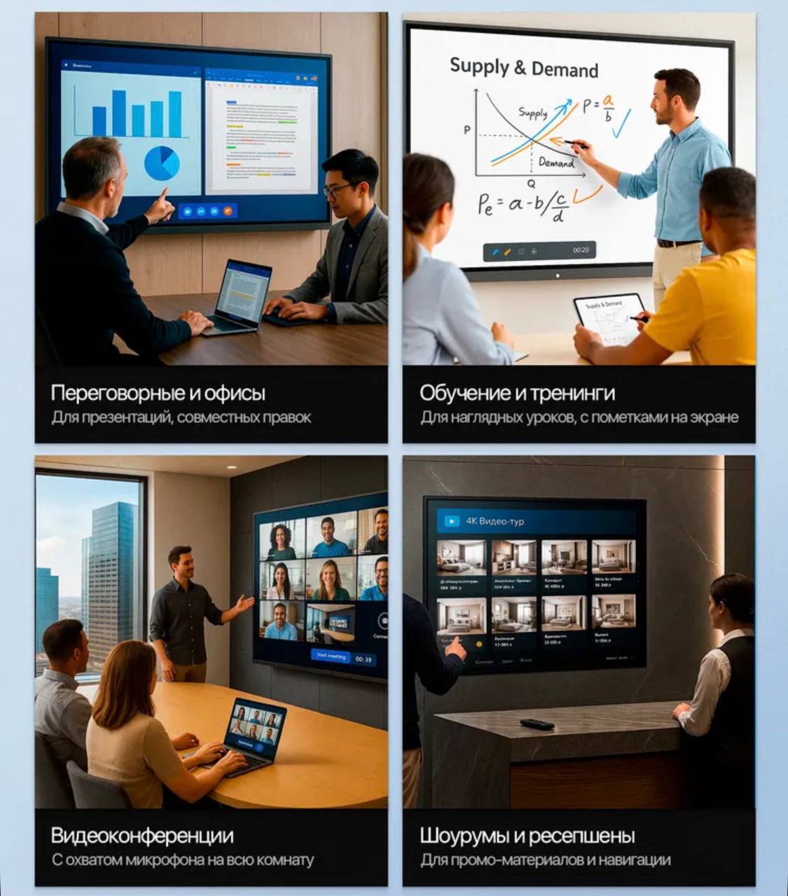 Интерактивная панель 65", UHD, 8/128 Гб,Android 14