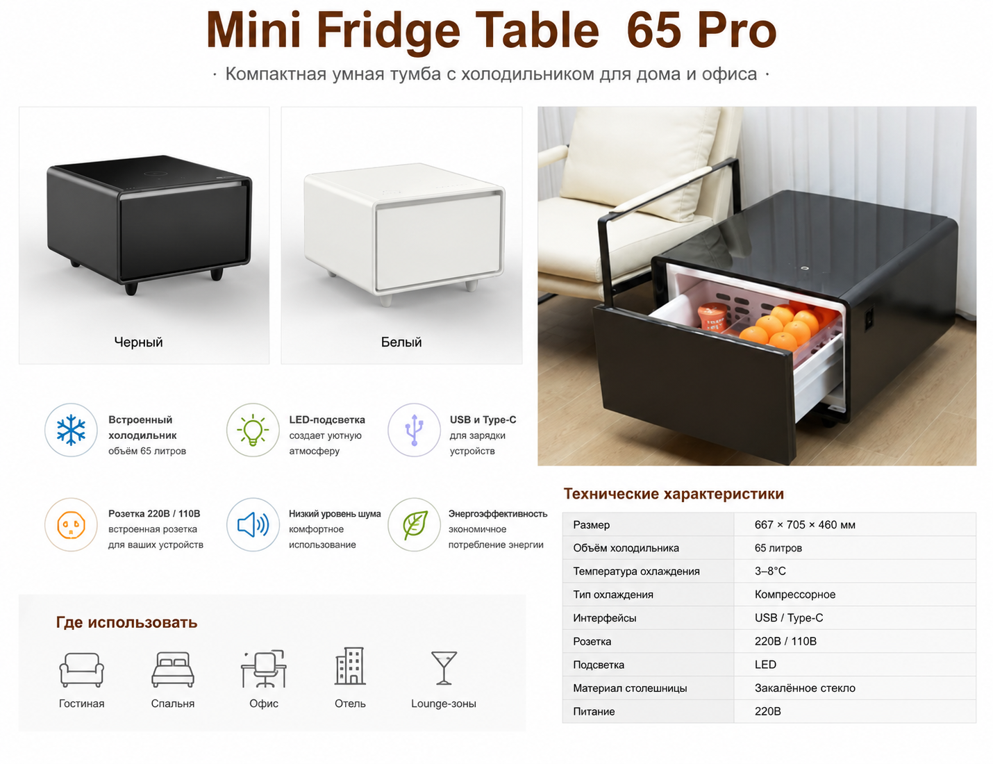 Умная тумба-холодильник Smart Coffee Table 65 Pro