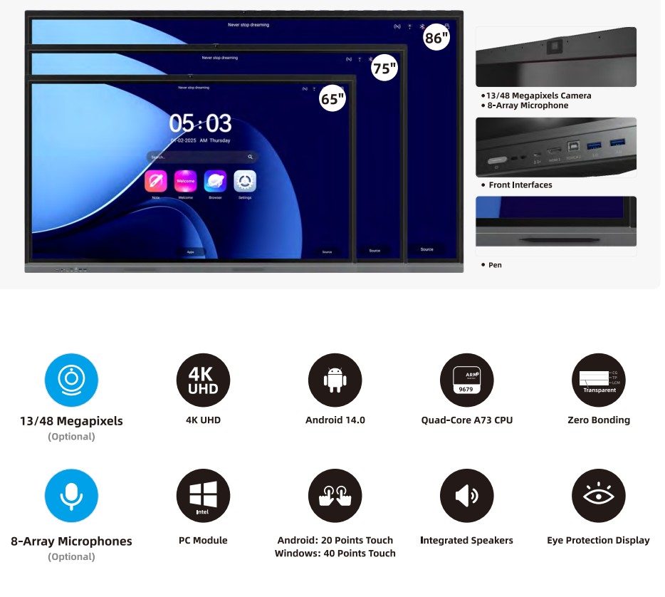 Интерактивная панель 98", UHD,16/256 Гб,120Hz