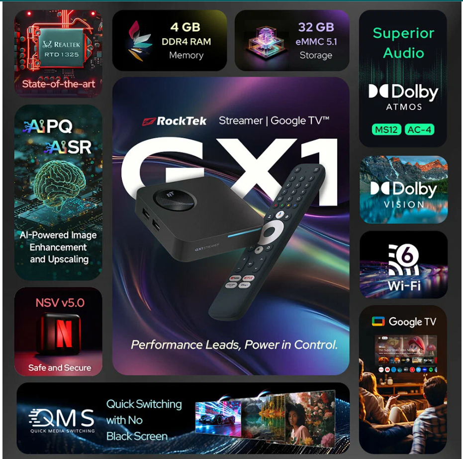 Медиаплеер RockTek GX1 UHD Google Android TV Box 4 ГБ 32 ГБ